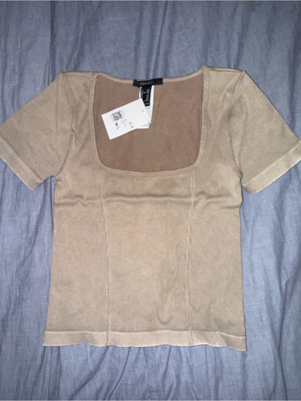 Forever 21 Beige Square Neck Short Sleeve Top